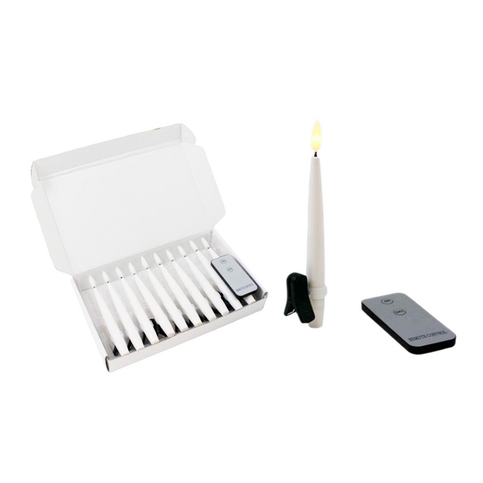 10 Piece LED White 6" Taper Candles w/Clips and Remote
