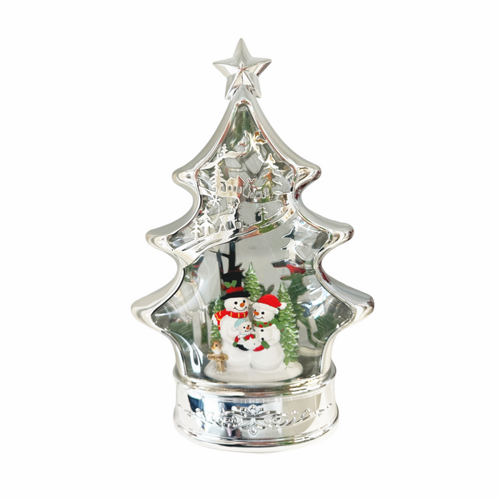 LED Silver Tree Snowmen Water Spinner