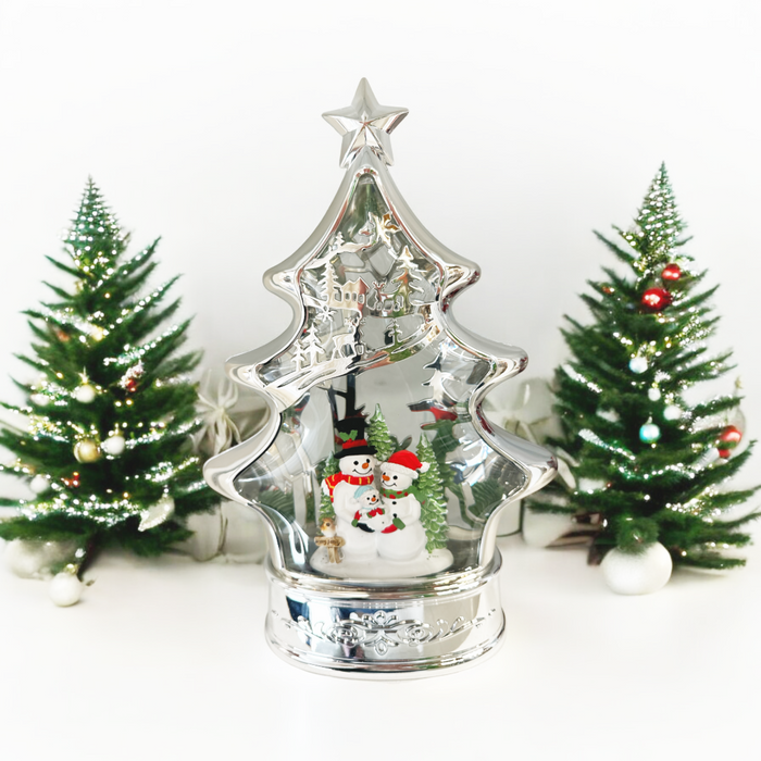 LED Silver Tree Snowmen Water Spinner