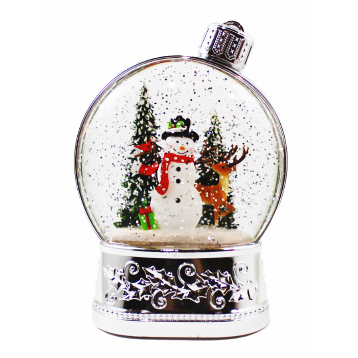 LED Silver Ornament Snowman Water Lantern With Timer