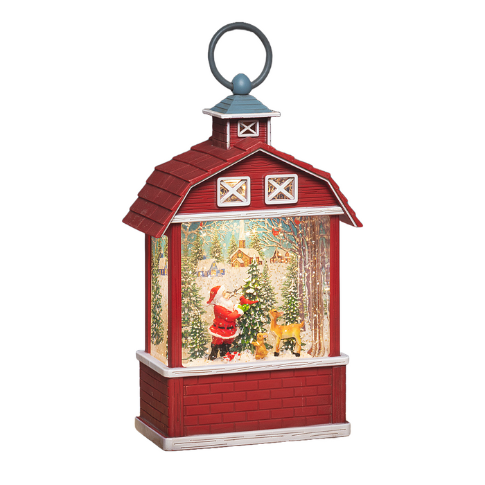 LED Red Barn Water Spinning Lantern With Timer