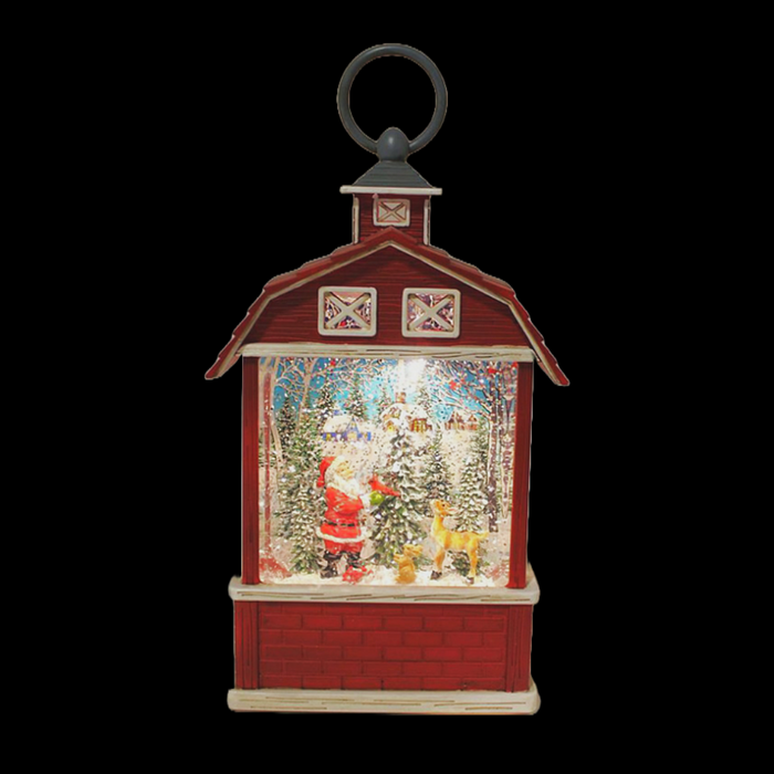 LED Red Barn Water Spinning Lantern With Timer