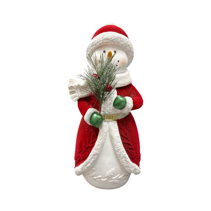 Resin Snowman with Red Coat & Hat