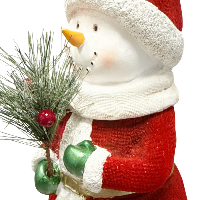 Resin Snowman with Red Coat & Hat