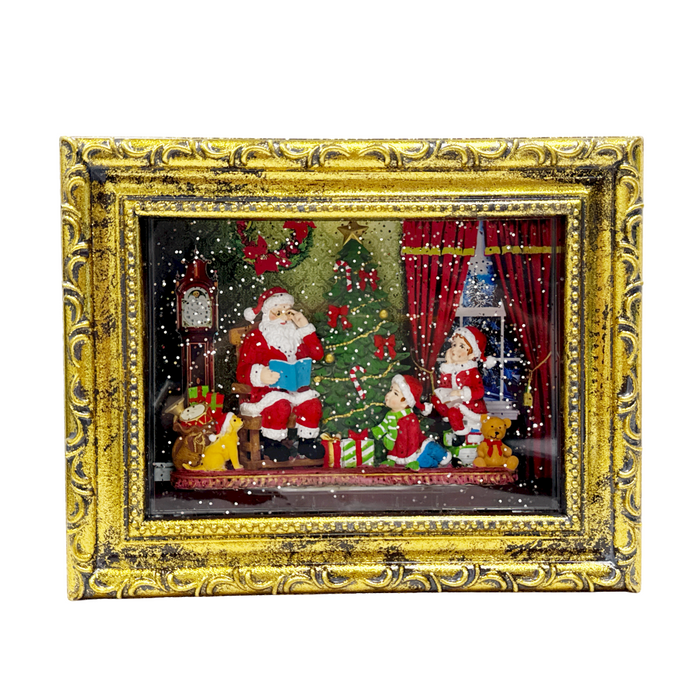 LED Water/Glitter Spinning Gold Frame with Santa and Timer