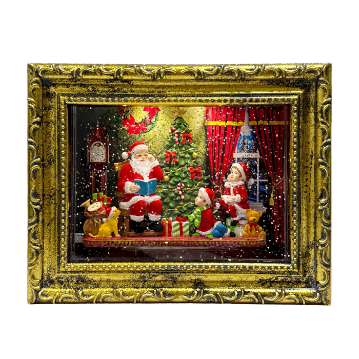 LED Water/Glitter Spinning Gold Frame with Santa and Timer