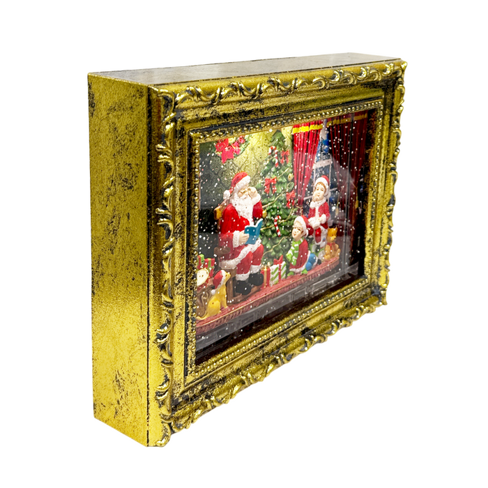 LED Water/Glitter Spinning Gold Frame with Santa and Timer