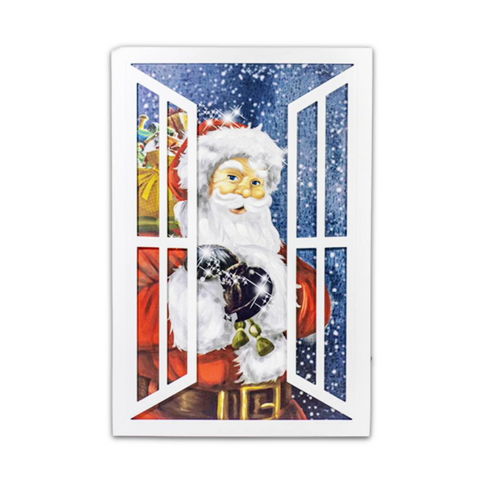 LED Wood Framed Window with Santa Wall Art