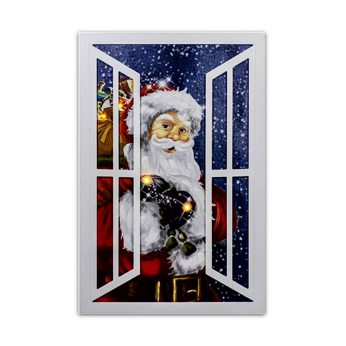 LED Wood Framed Window with Santa Wall Art