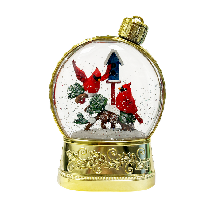 LED Water/Glitter Spinning Ornament with Cardinals and Timer