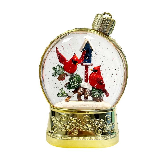 LED Water/Glitter Spinning Ornament with Cardinals and Timer