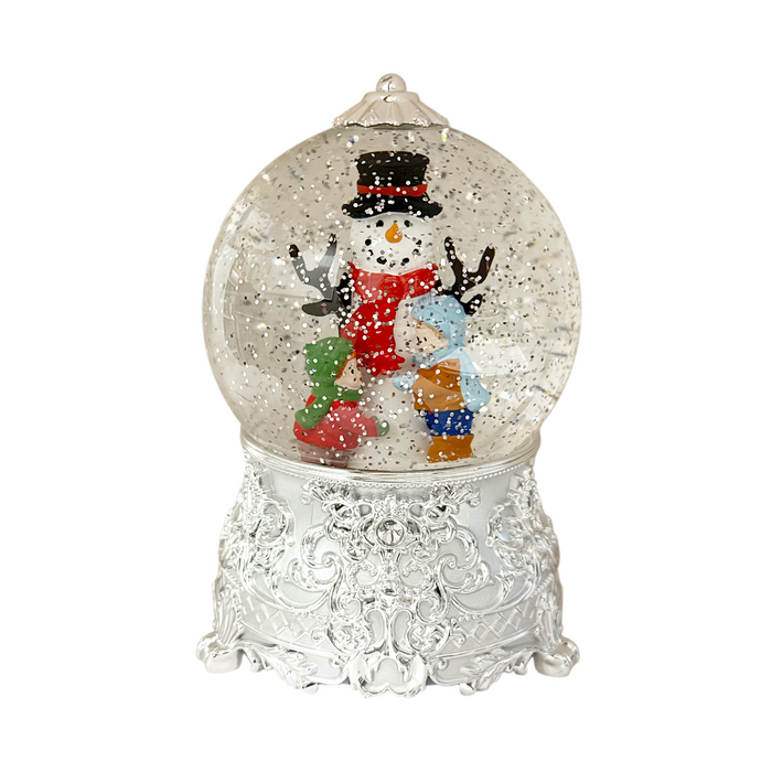 LED Water/Glitter Spinning Silver Globe with Snowman