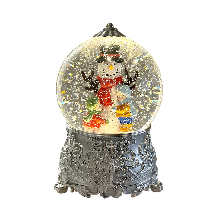 LED Water/Glitter Spinning Silver Globe with Snowman