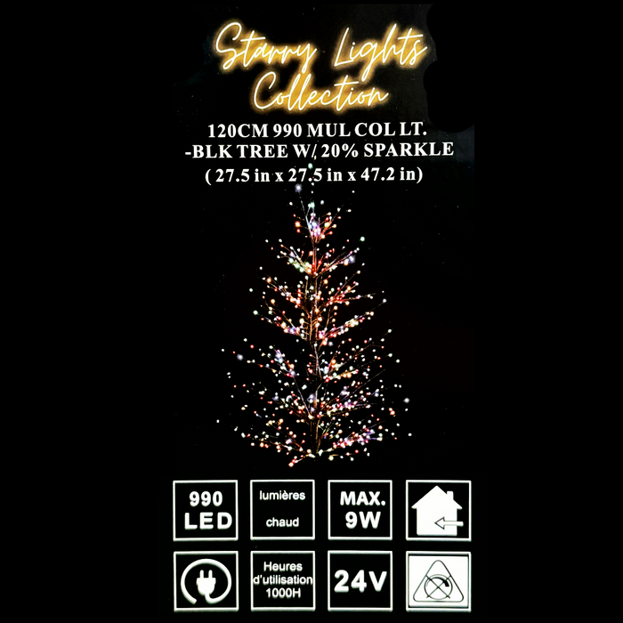 120cm Multicoloured LED Black Tree