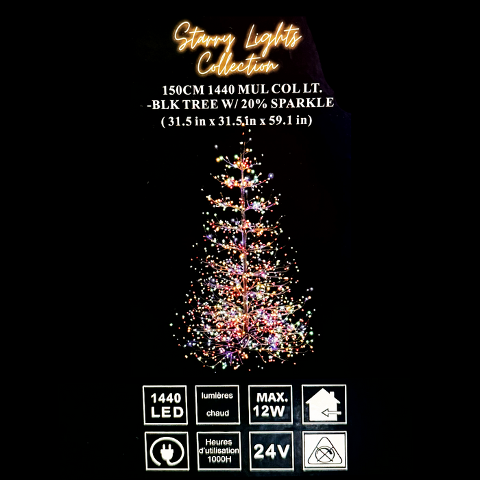 150cm Multicoloured LED Black Tree