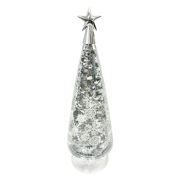 LED Water/Glitter Spinning Silver Tree with Timer