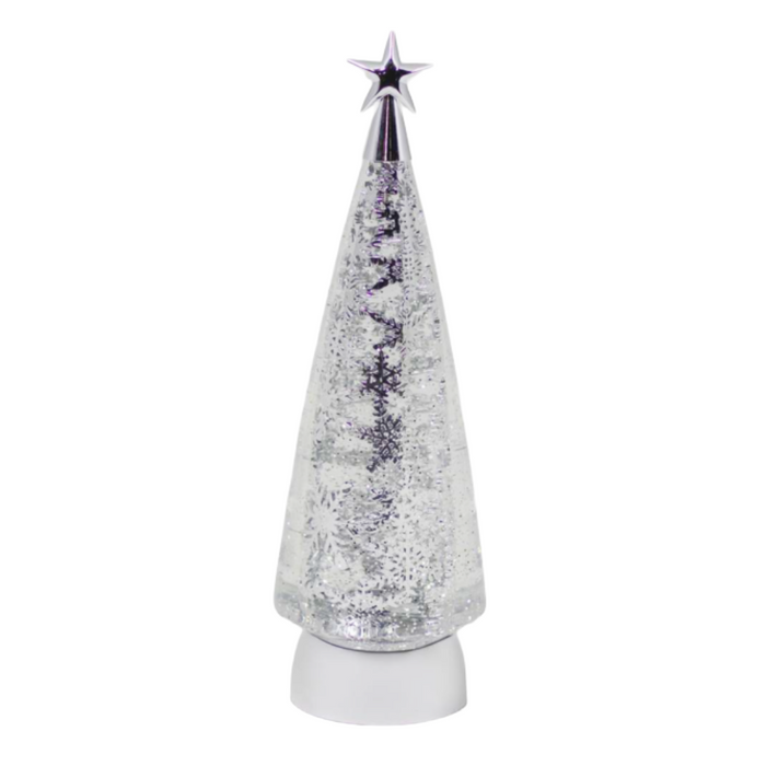 LED Water/Glitter Spinning Silver Tree with Timer