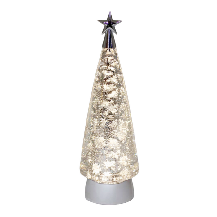 LED Water/Glitter Spinning Silver Tree with Timer