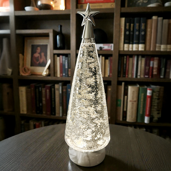 LED Water/Glitter Spinning Silver Tree with Timer