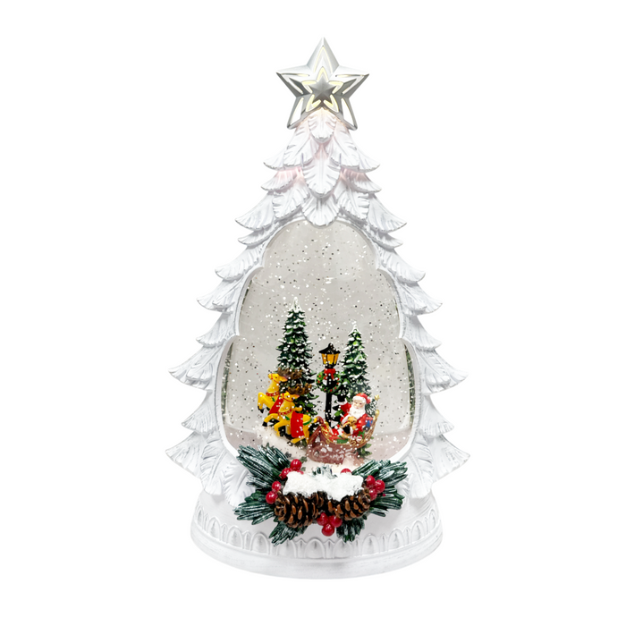 LED Water/Glitter Spinning White Tree with Santa and Timer