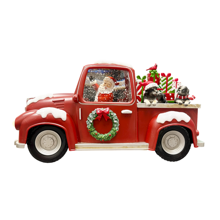 LED Water/Glitter Spinning Red Truck with Santa and Timer