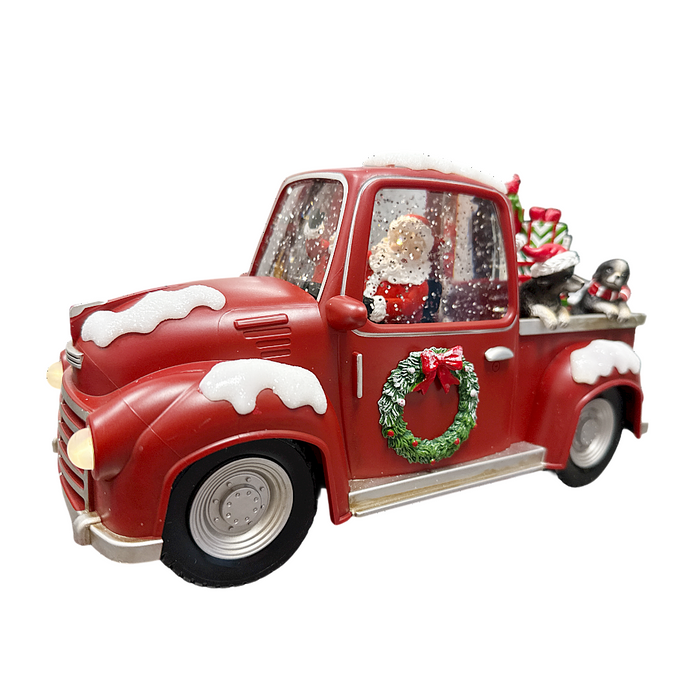 LED Water/Glitter Spinning Red Truck with Santa and Timer