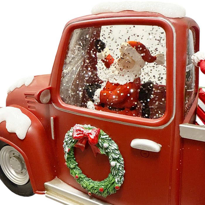 LED Water/Glitter Spinning Red Truck with Santa and Timer