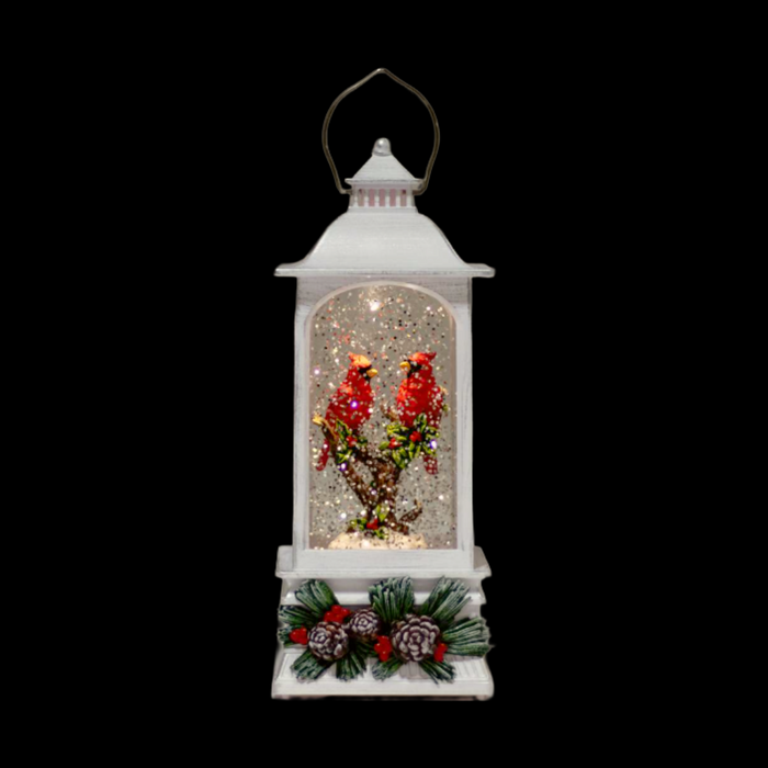 LED Water/Glitter Spinning Cardinal Lantern