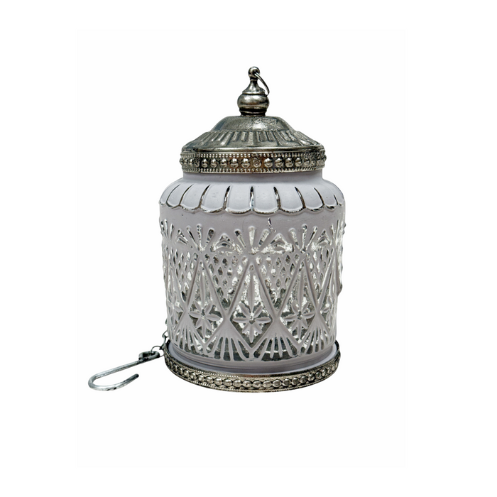 Mika Grey LED Glass Lantern with Timer