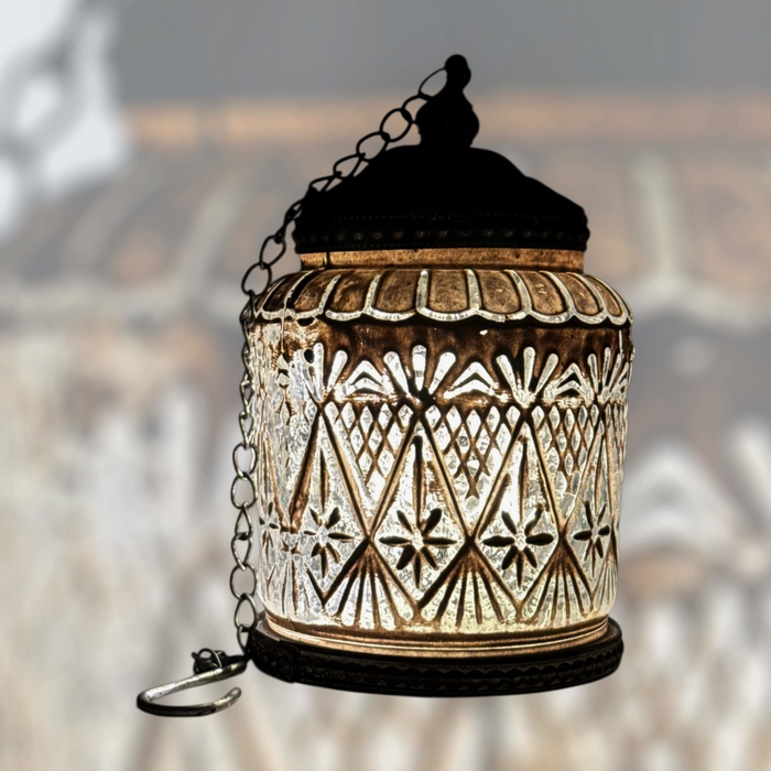 Mika Grey LED Glass Lantern with Timer