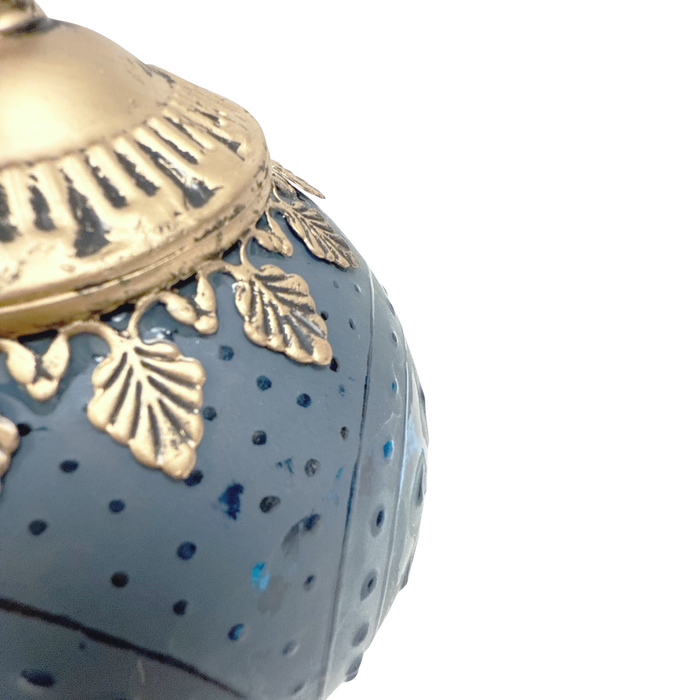 Small Round Blue LED Glass Lantern with Timer