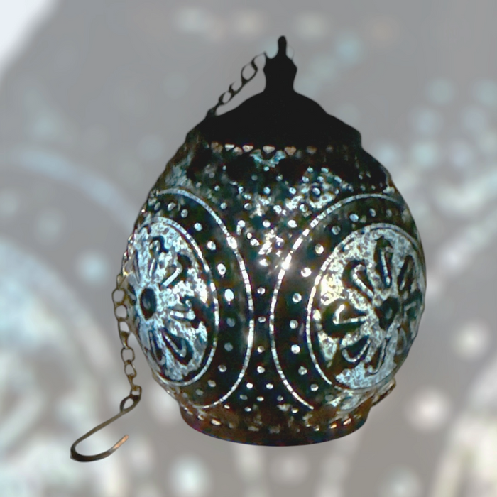 Small Round Blue LED Glass Lantern with Timer