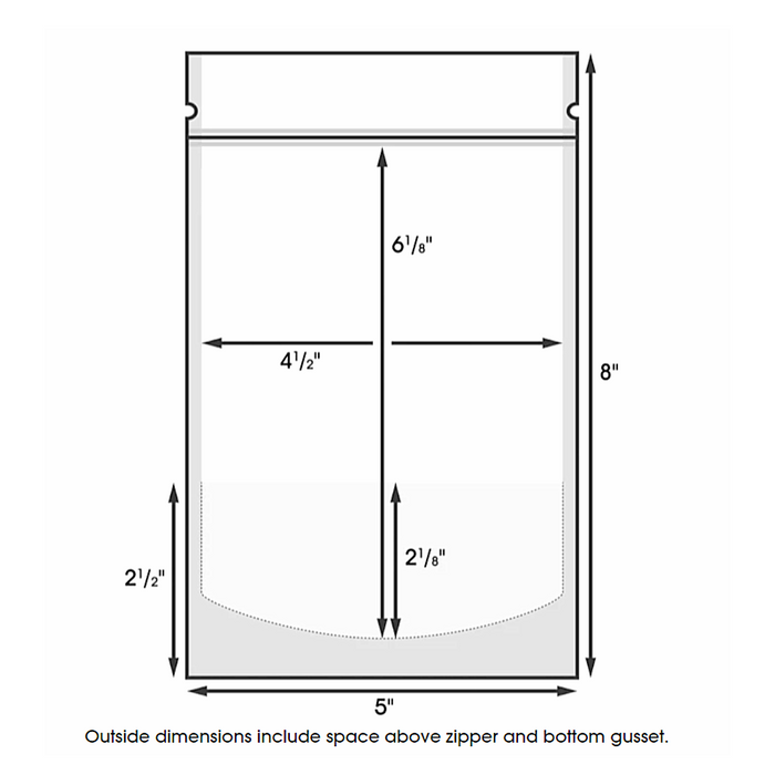 Black/Clear Reclosable Standup Bags (5" x 8" x 2.5") - 50 Pack