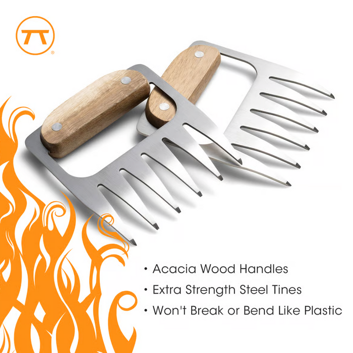 Stainless Steel Meat Shredding Bear Claws With Acacia Wood Handles