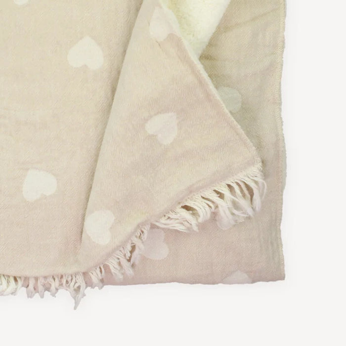 Crinkle Fleece Lined Throw - Hearts