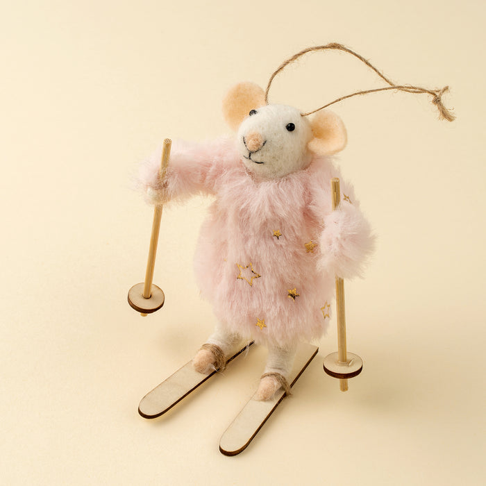 Felt Mouse Ornament - Skiing Sophie