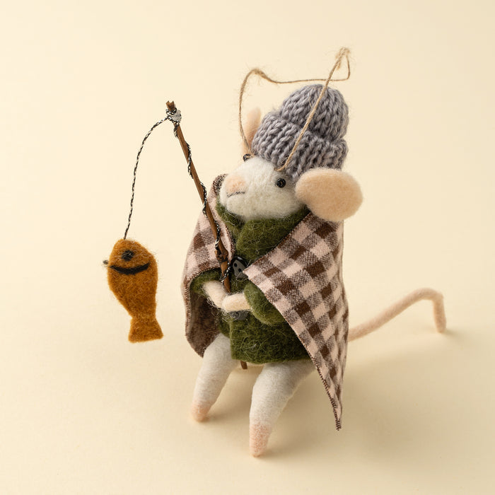 Felt Mouse Ornament - Ice Fishing Ivan