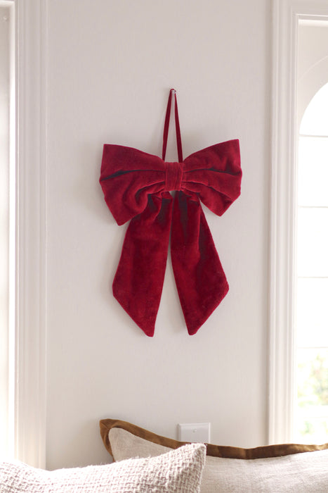 Large Velvet Bow - Crimson Red