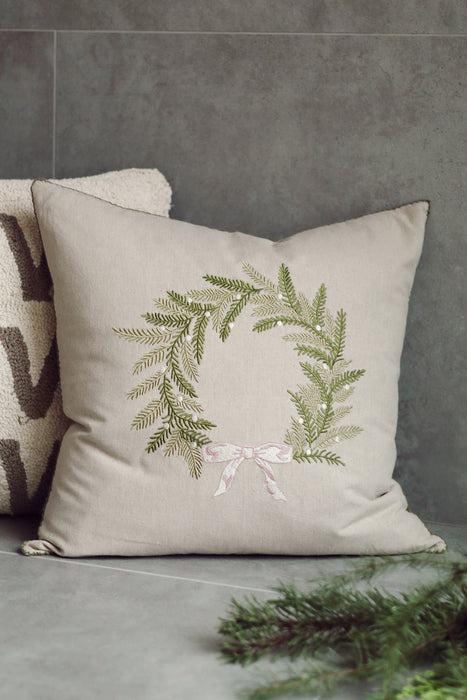 20" x 20" Embroidered Wreath Pillow