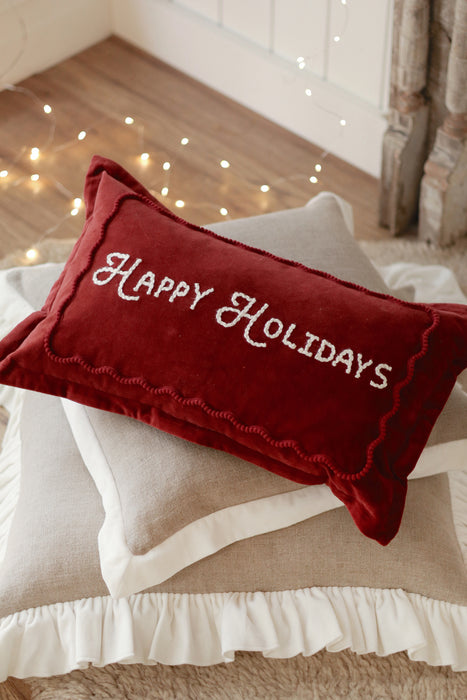 21" x 12" Happy Holidays Pillow - Red