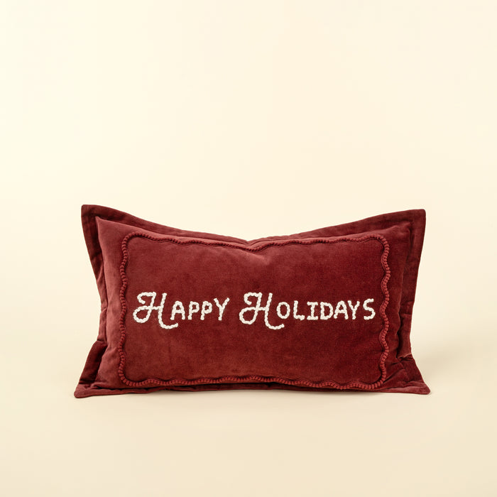 21" x 12" Happy Holidays Pillow - Red