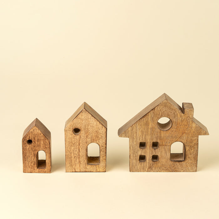 Woodland Village Carved Houses - Set of 3
