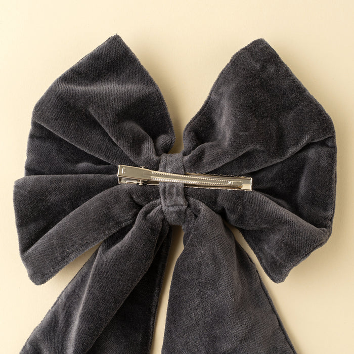 Velvet Bow Clip - Olive