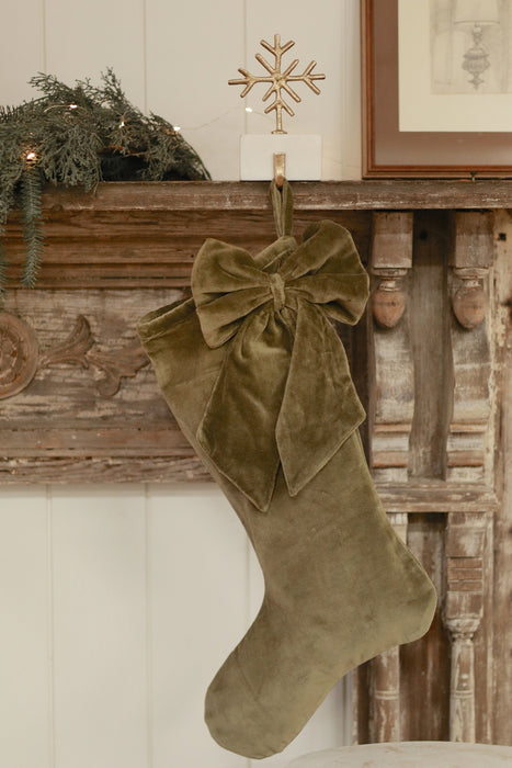 Velvet Bow Clip - Olive