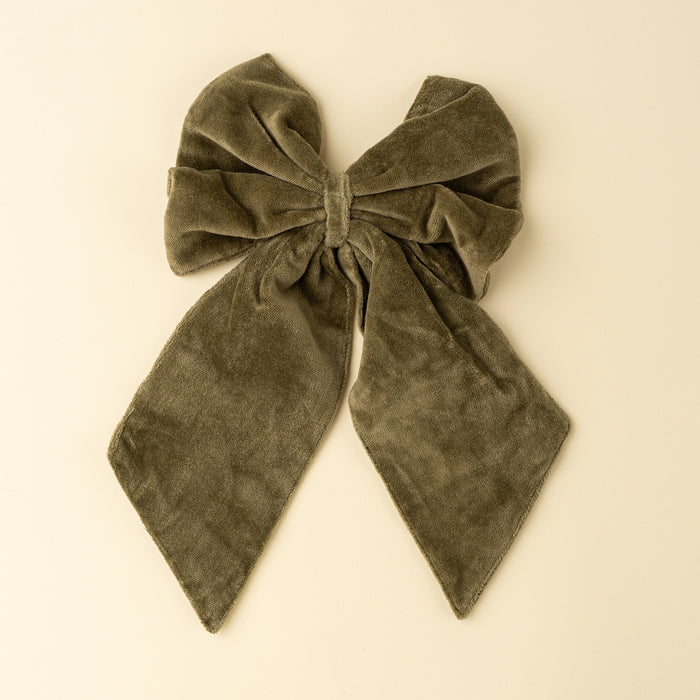 Velvet Bow Clip - Olive