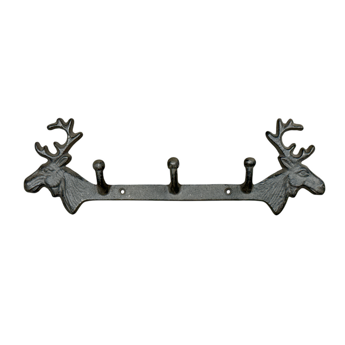 Cast Iron Triple Hook with Deer Heads