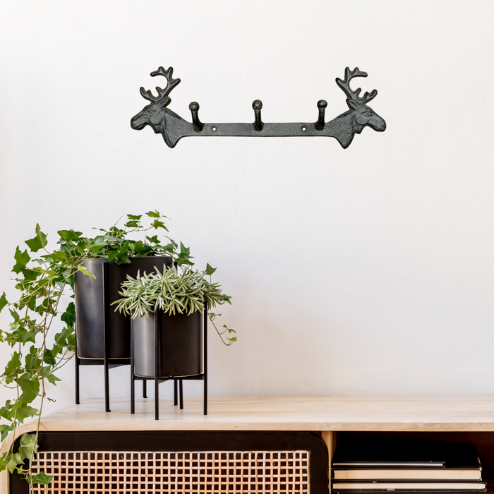 Cast Iron Triple Hook with Deer Heads