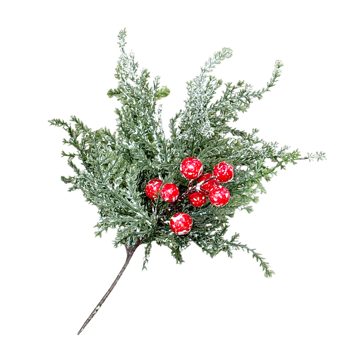 11" Juniper and Red Berries Pick