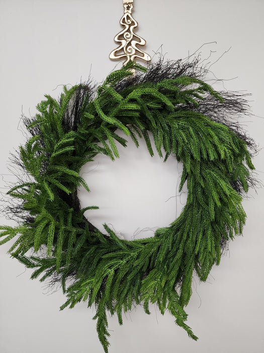 24 Inch Fresh Touch Norfolk Pine Wreath On Natural Frame