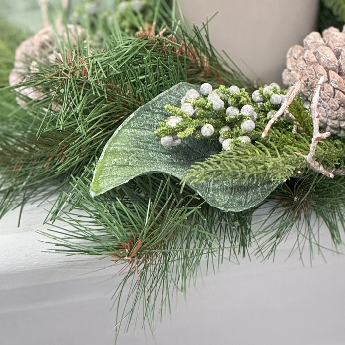 Candle Ring-Mixed Pine and Magnolia With Pine Cones And Twigs